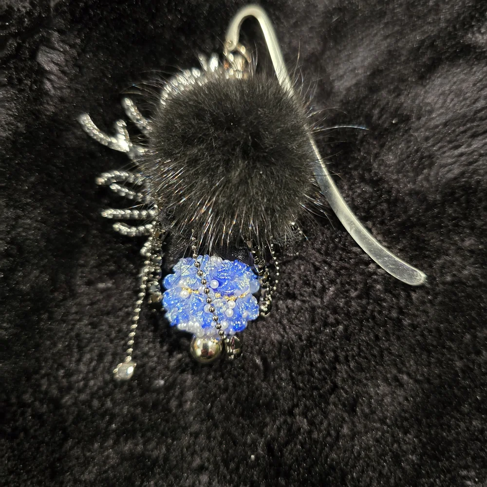 Elegant Black and Blue Crystal Swan Bookmark